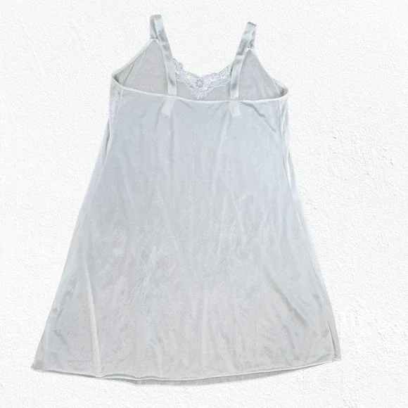 Vintage White Lace Trim Nylon Slip Dress Size Large 1970s 1980s Lingerie - Picture 8 of 8